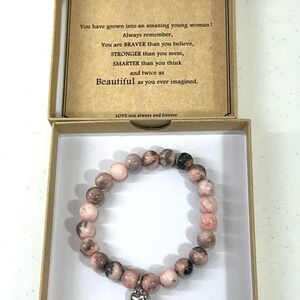 Happy 16th Birthday Pink Beaded Bracelet with Heart Charm